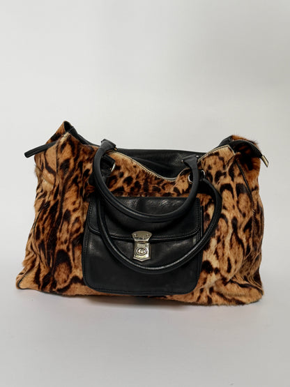 Large Leopard Print Pony Hair Duffle Bag