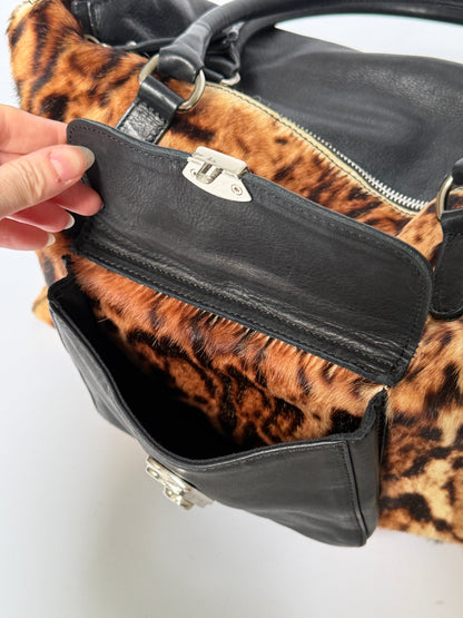 Large Leopard Print Pony Hair Duffle Bag