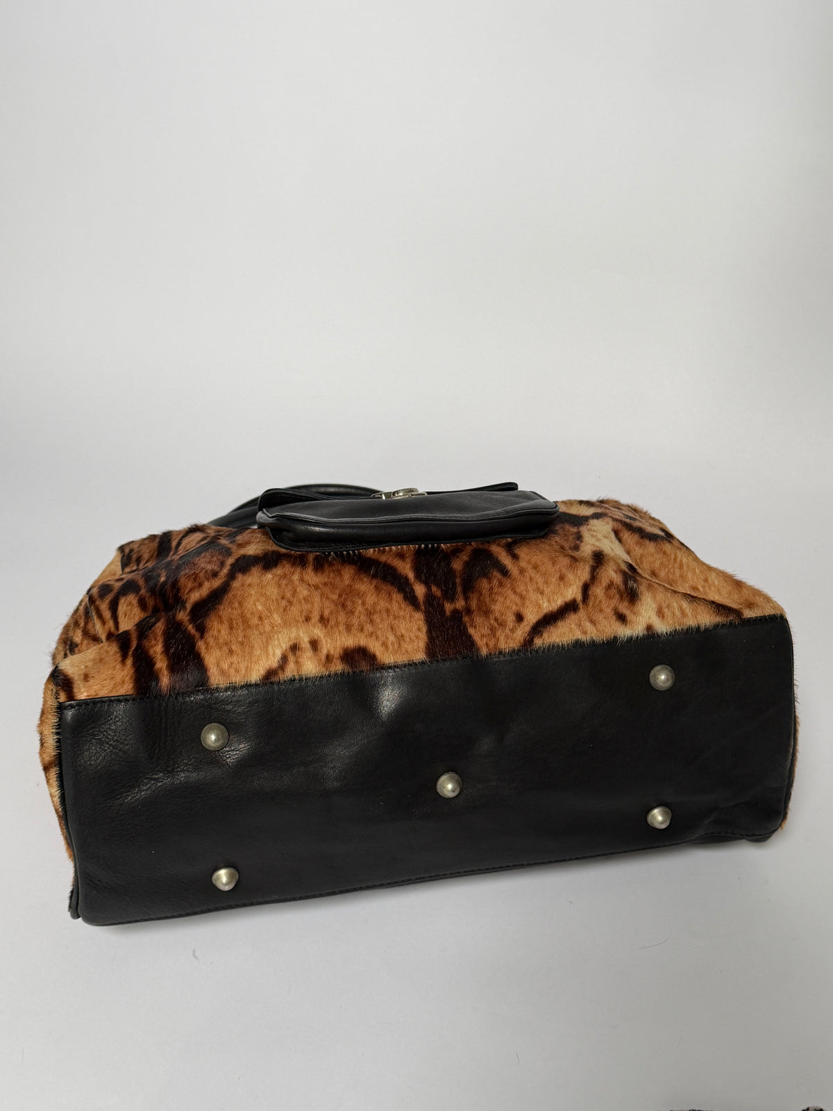 Large Leopard Print Pony Hair Duffle Bag