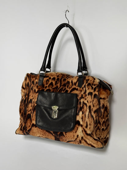 Large Leopard Print Pony Hair Duffle Bag