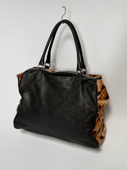 Large Leopard Print Pony Hair Duffle Bag
