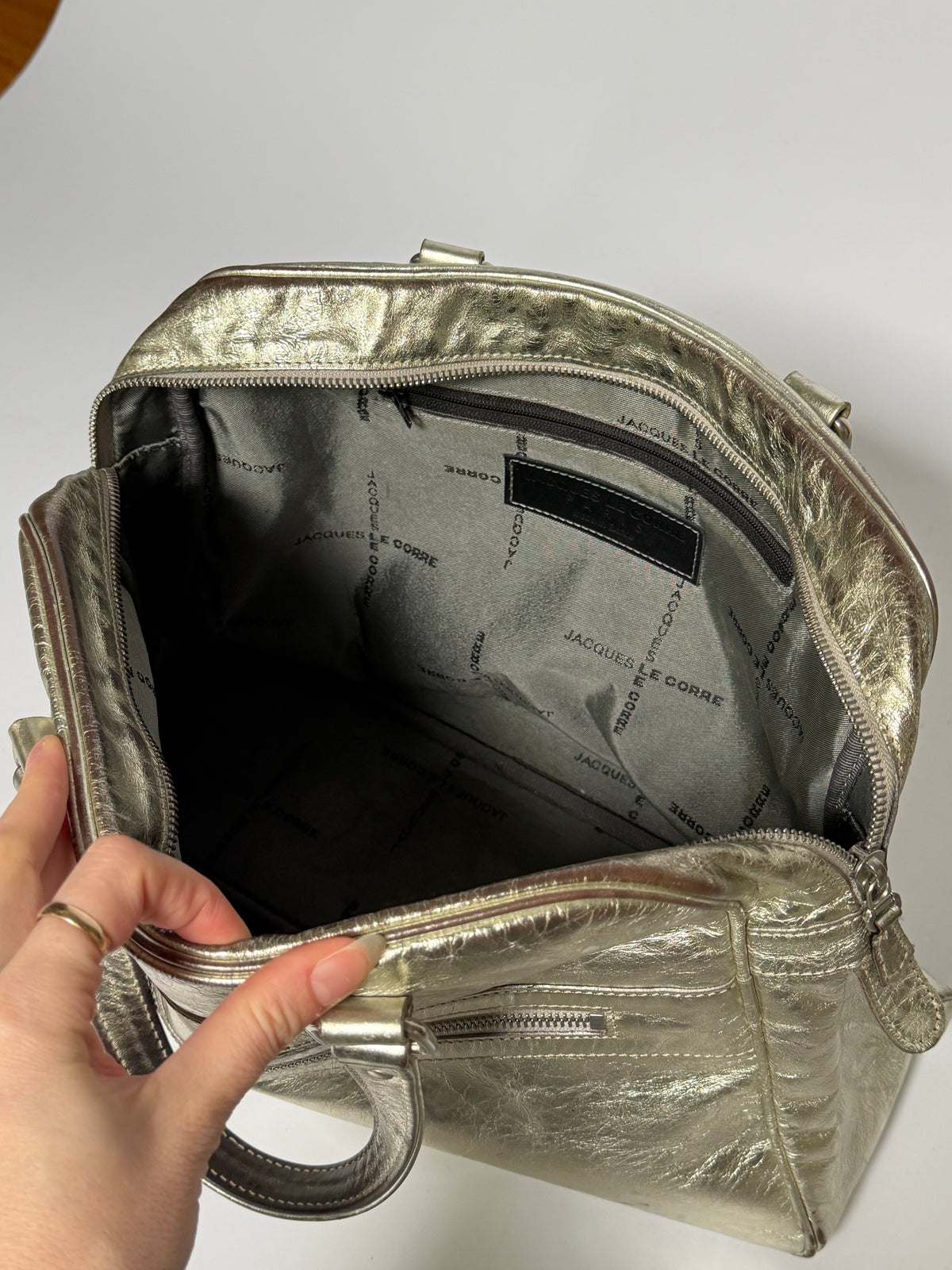 Metallic Silver Leather Duffle Bag (Smaller size)