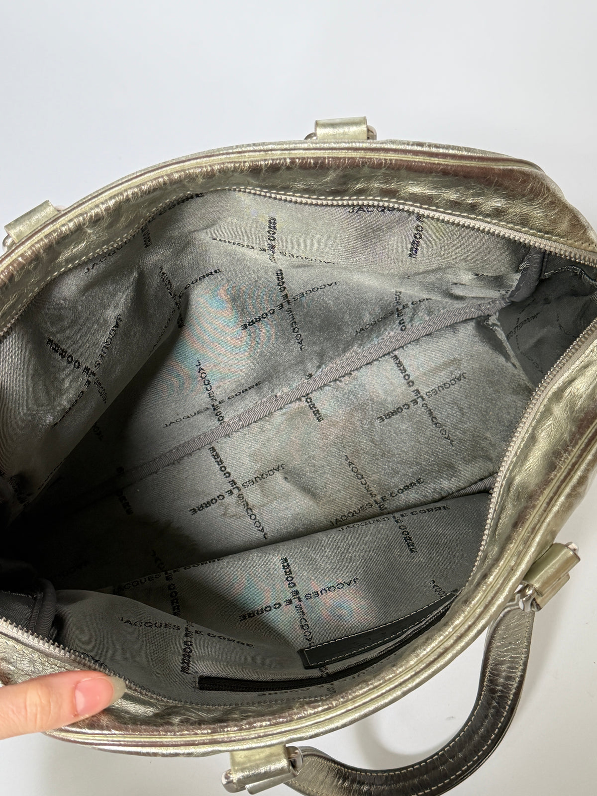 Metallic Silver Leather Duffle Bag (Smaller size)