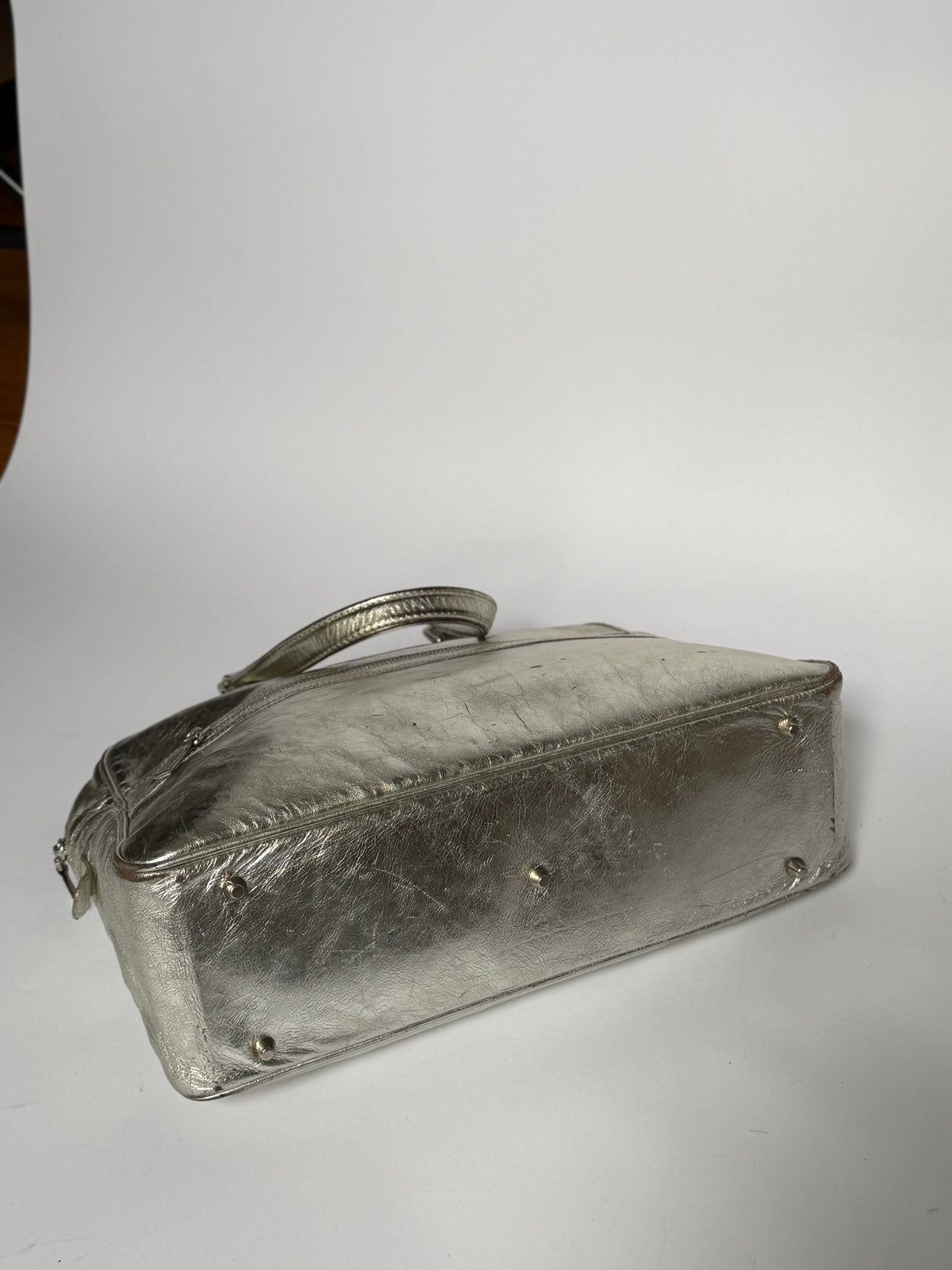 Metallic Silver Leather Duffle Bag (Smaller size)