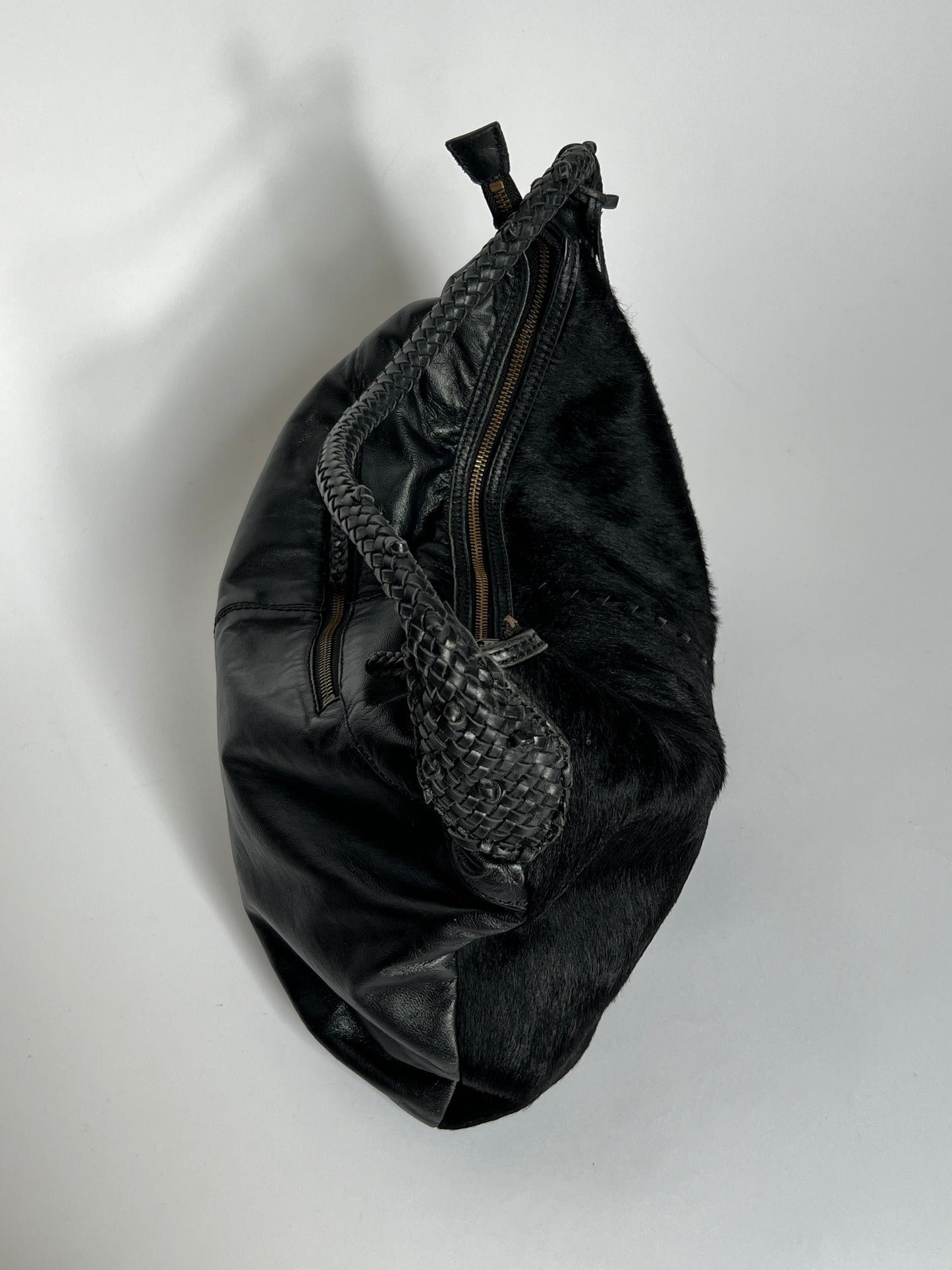 Black Leather Cowhide Hobo Bag