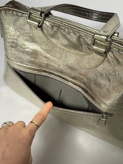 Metallic Silver Leather Duffle Bag (Smaller size)