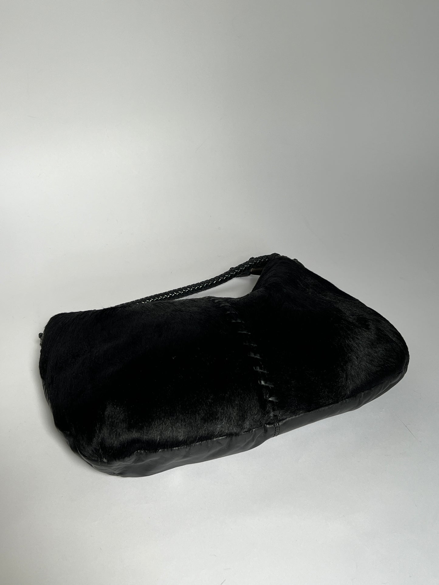 Black Leather Cowhide Hobo Bag