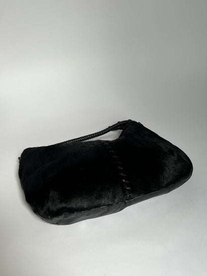 Black Leather Cowhide Hobo Bag