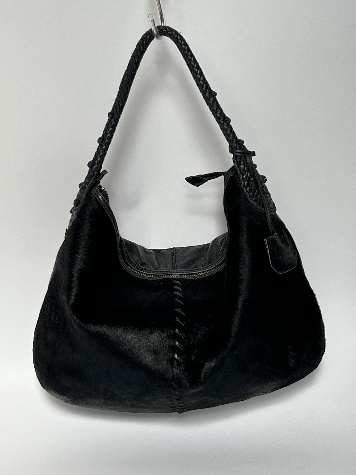 Black Leather Cowhide Hobo Bag
