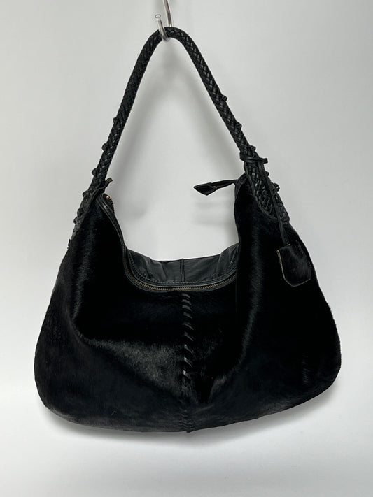 Black Leather Cowhide Hobo Bag