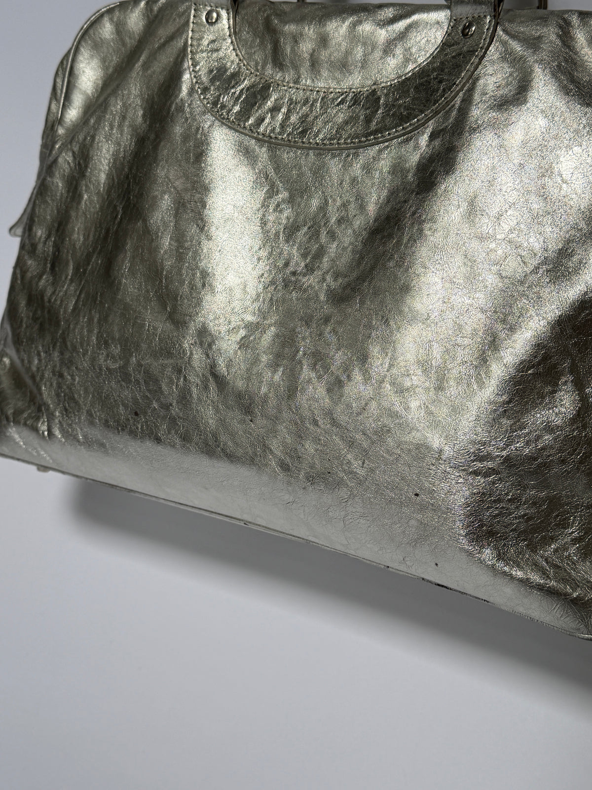 Metallic Silver Leather Duffle Bag (Smaller size)