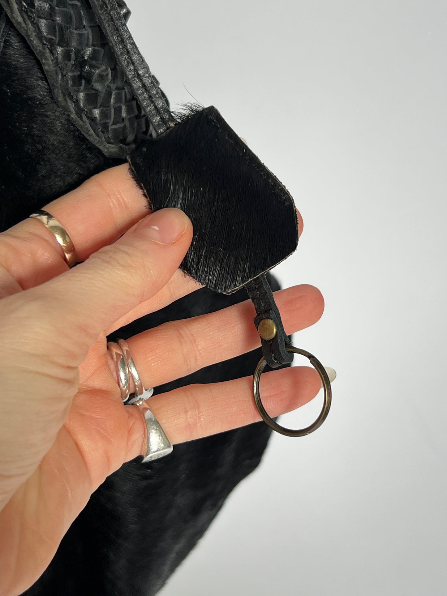 Black Leather Cowhide Hobo Bag
