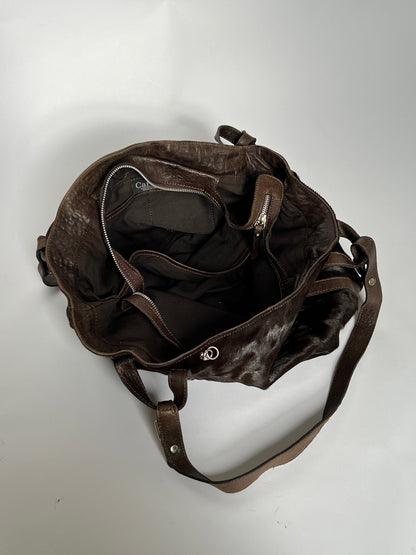 Choc Leather Cowhide Slouchy Bag