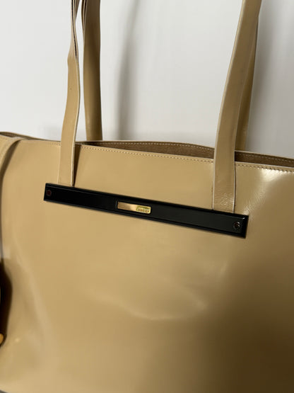 Beige Patent Leather Tote Bag with Suede Lining