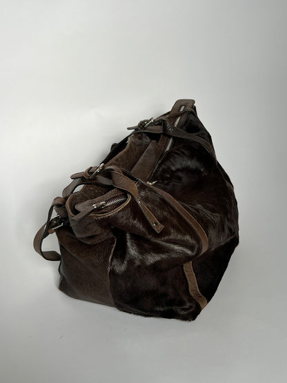 Choc Leather Cowhide Slouchy Bag
