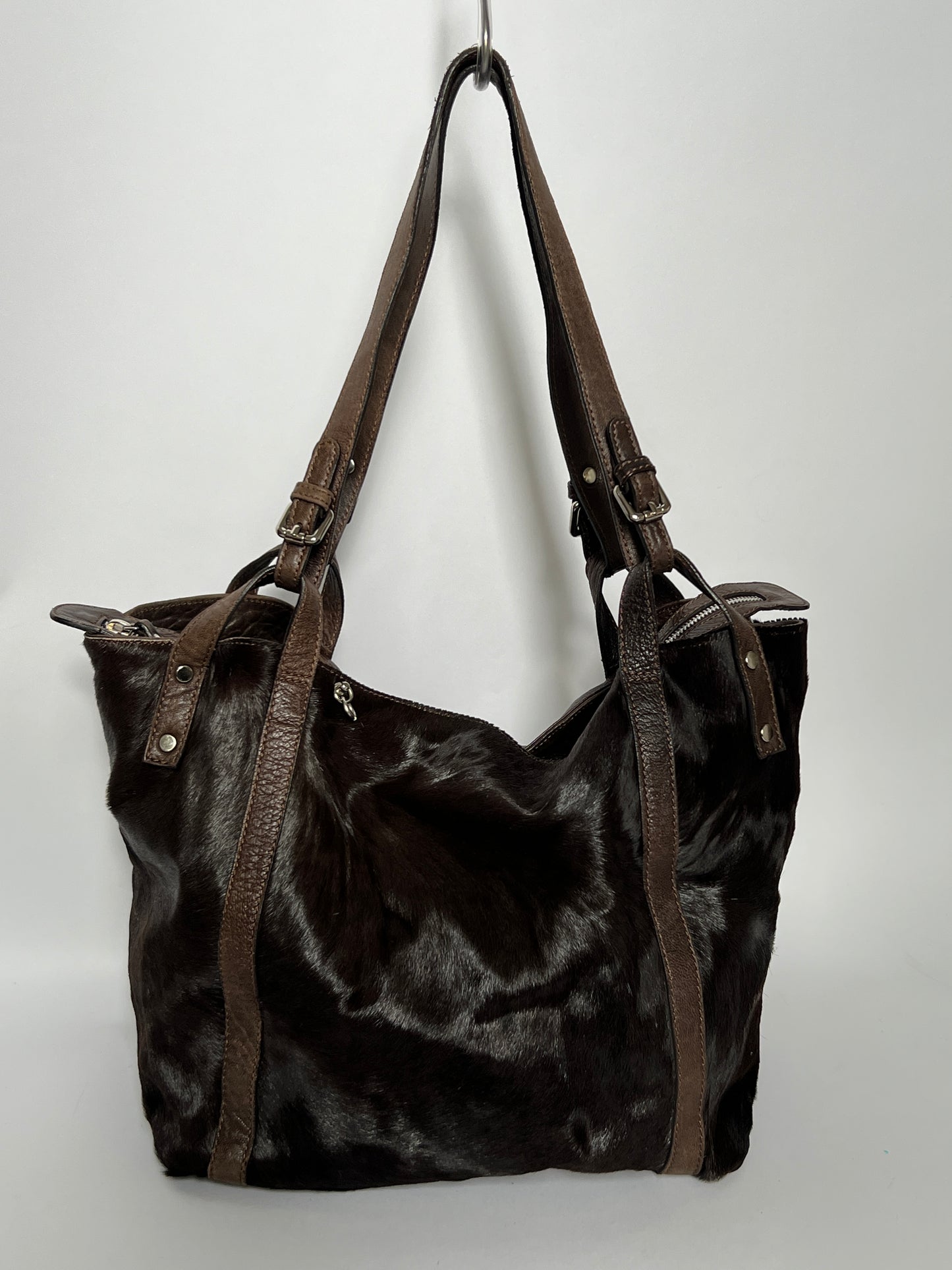 Choc Leather Cowhide Slouchy Bag