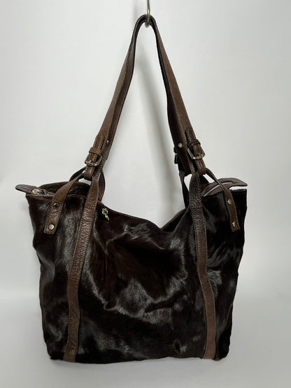 Choc Leather Cowhide Slouchy Bag