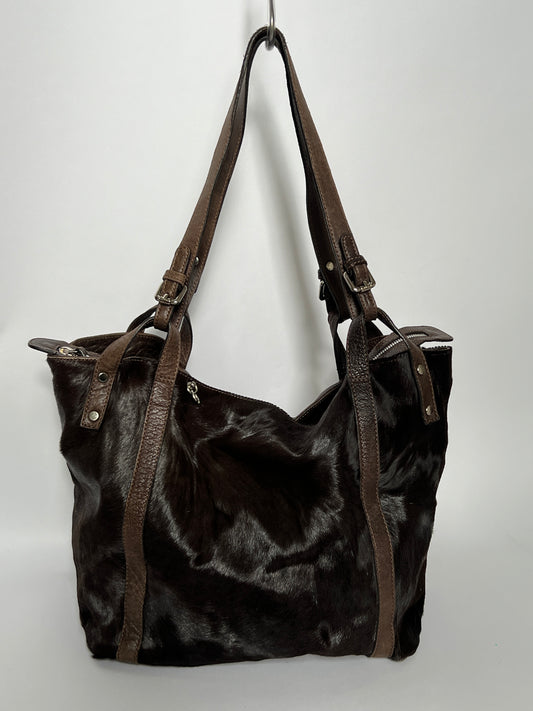 Choc Leather Cowhide Slouchy Bag