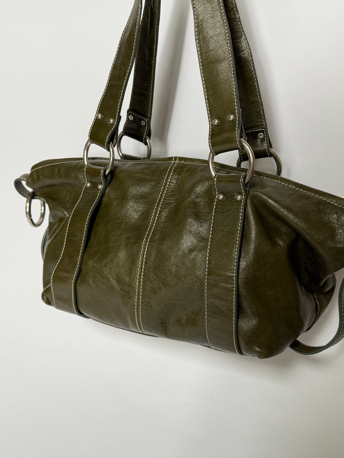 Olive Green Leather Shoulder Bag