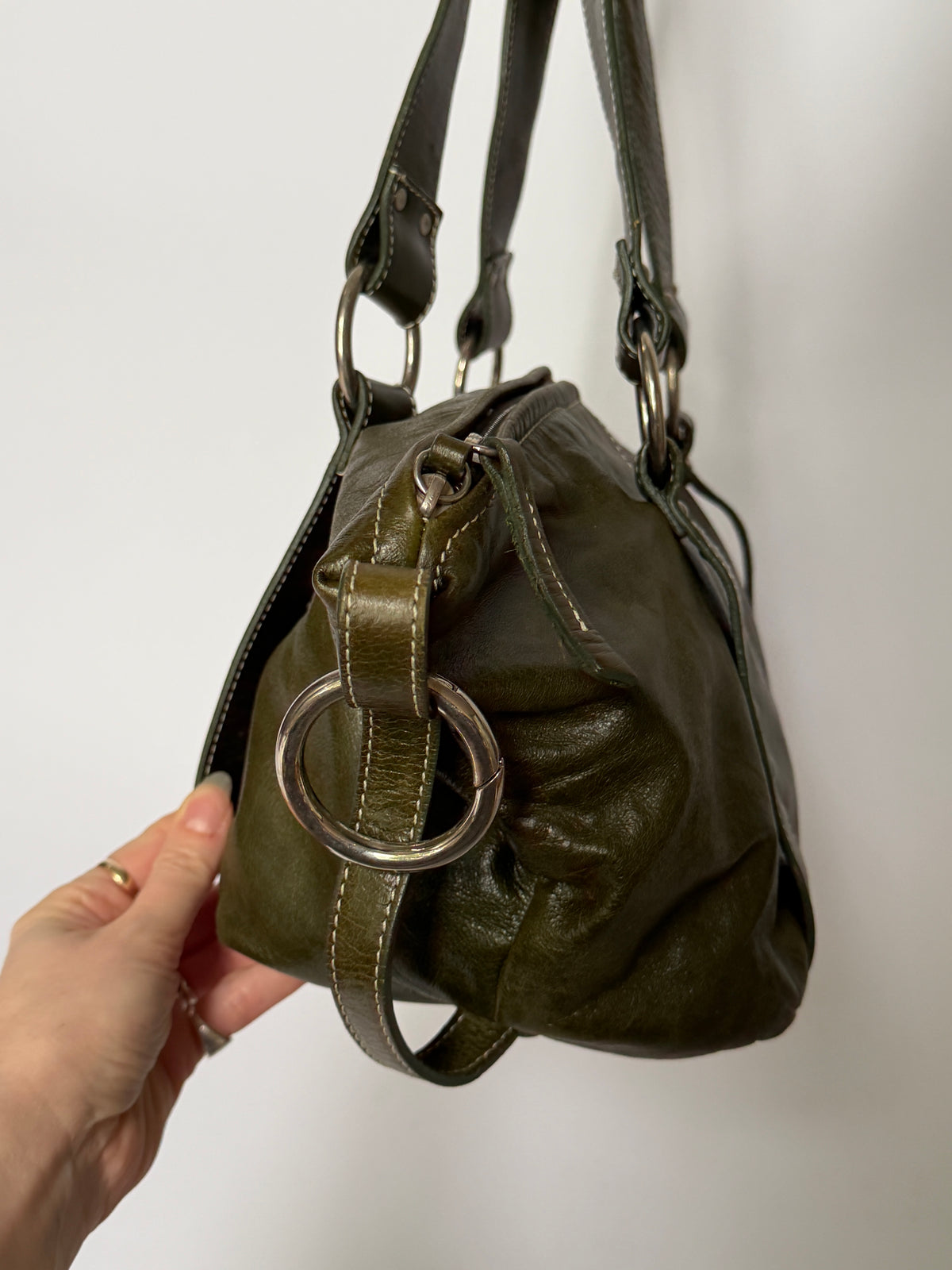 Olive Green Leather Shoulder Bag