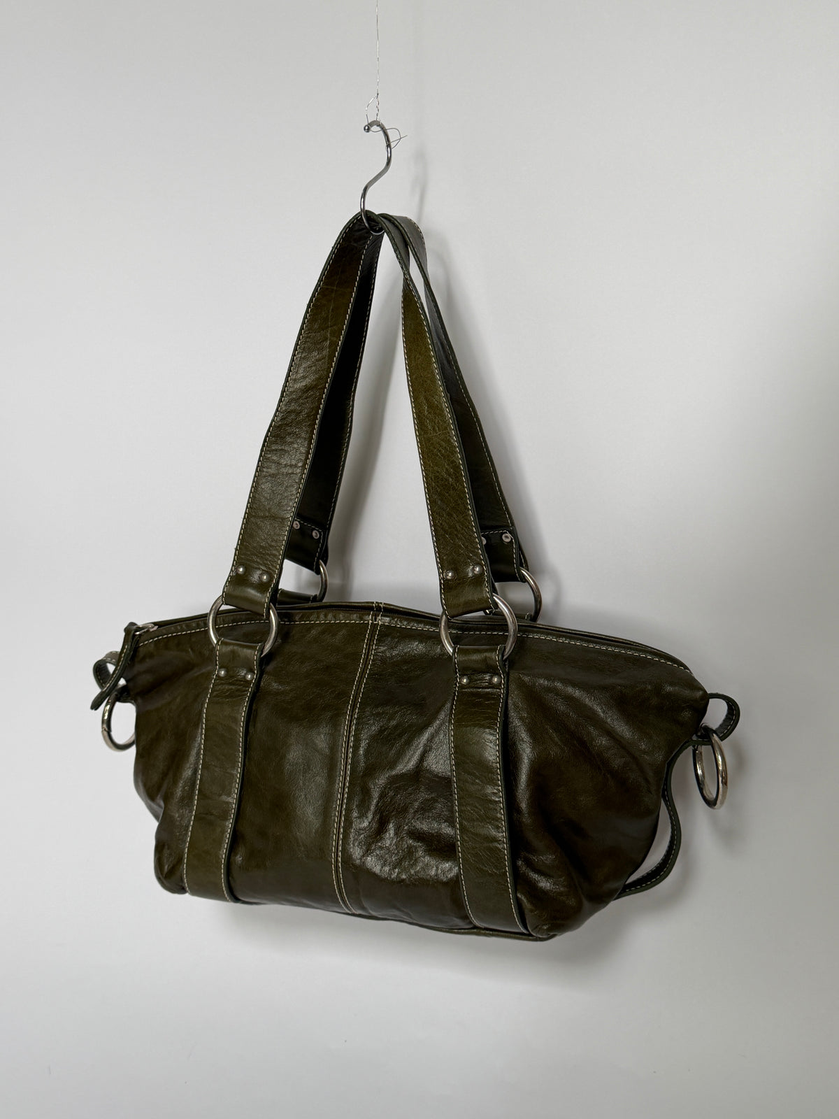 Olive Green Leather Shoulder Bag