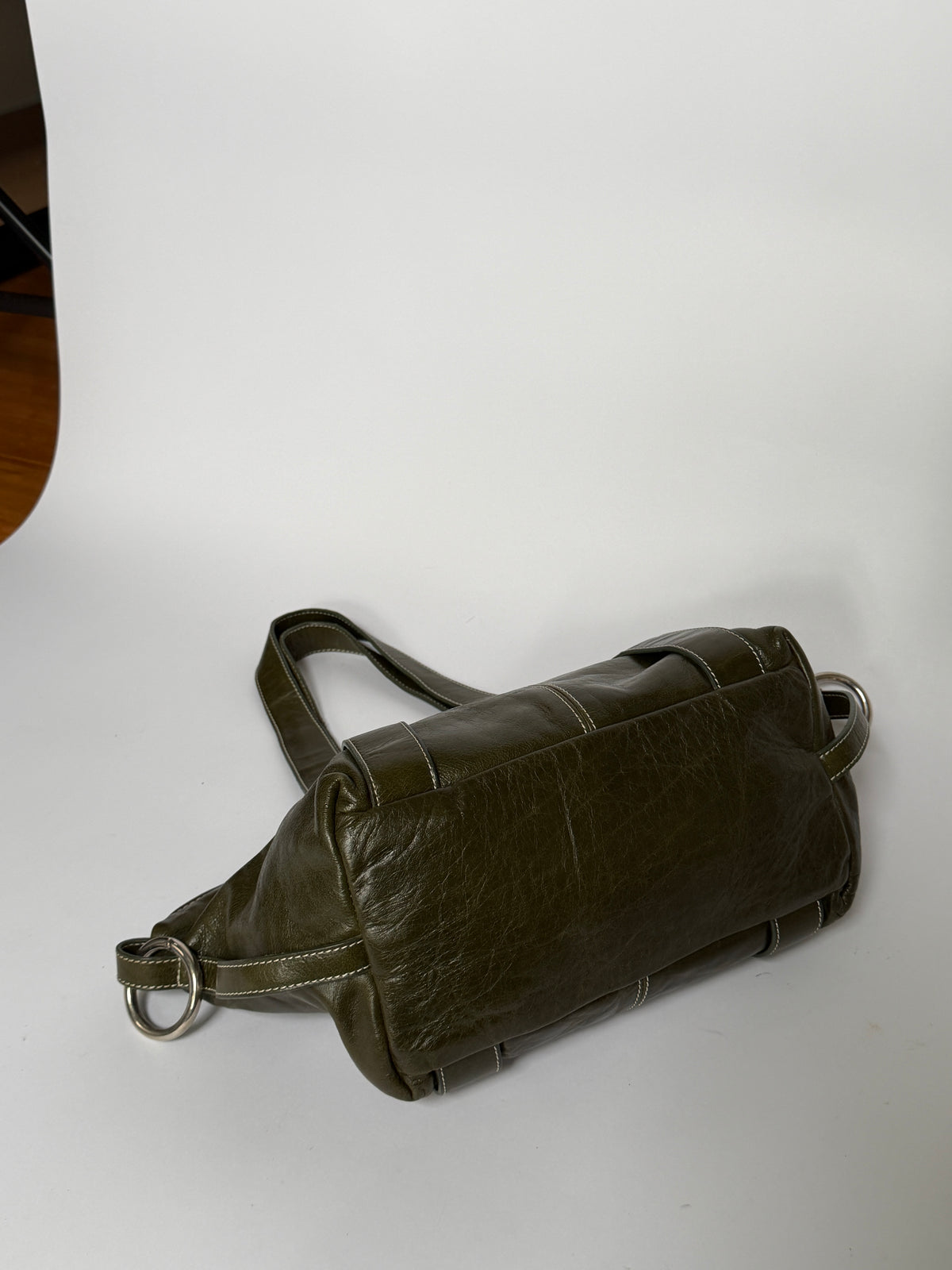 Olive Green Leather Shoulder Bag