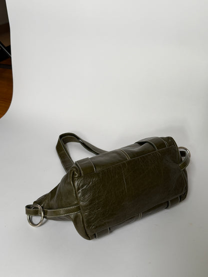 Olive Green Leather Shoulder Bag