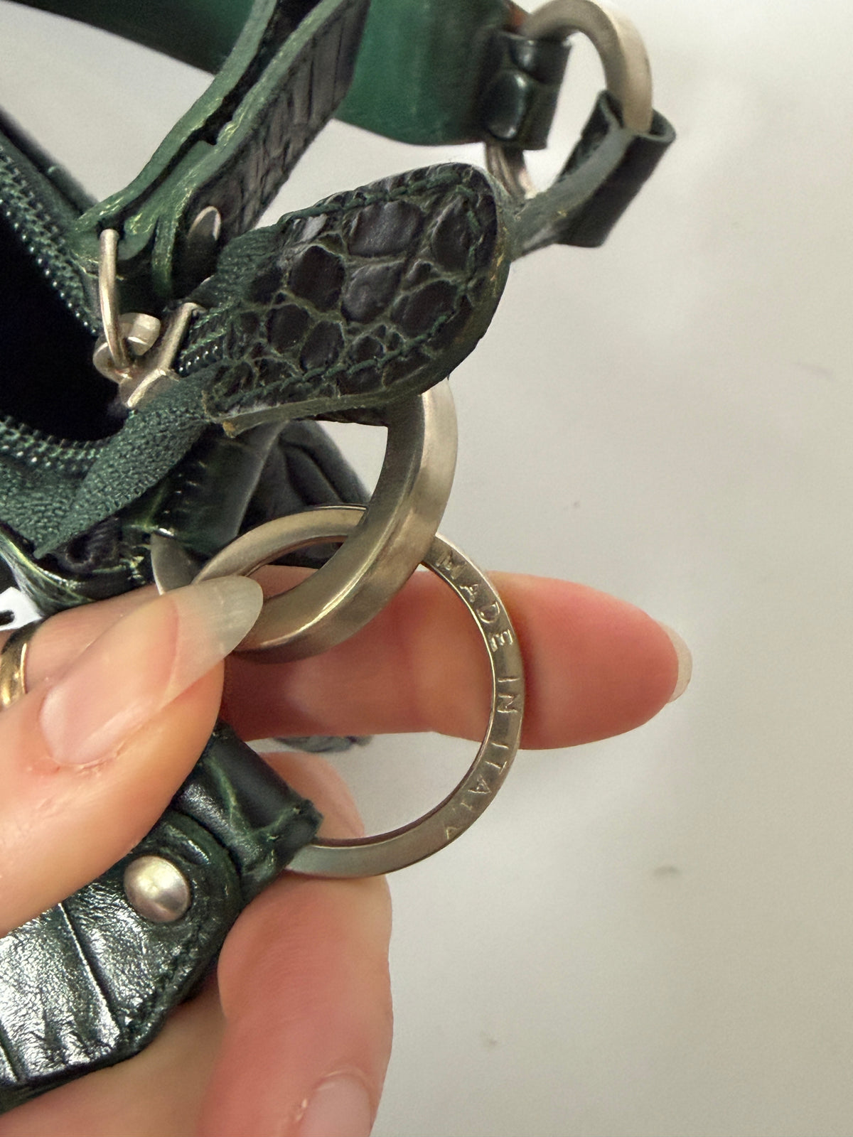 Dark Green Croc-Embossed Leather Baguette Shoulder Bag