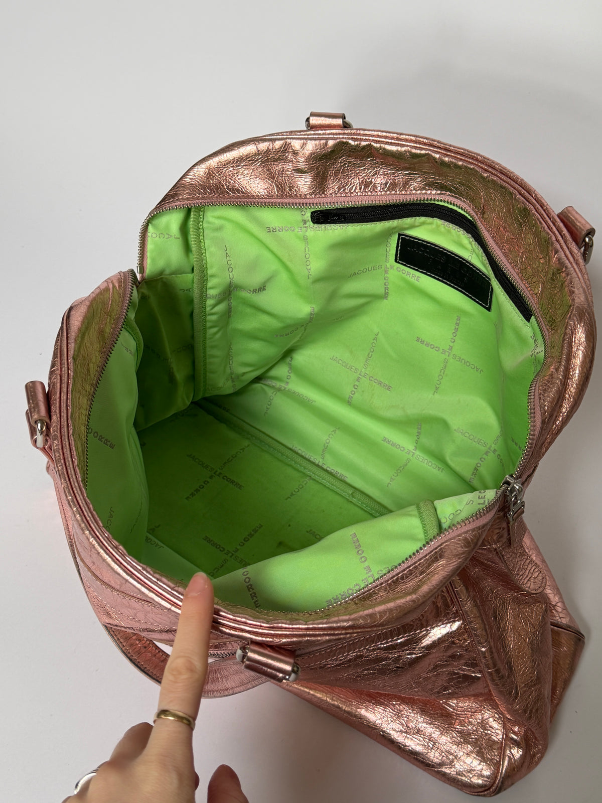 Large Metallic Pink Crinkled Leather Duffle Bag