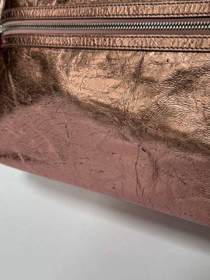 Large Metallic Pink Crinkled Leather Duffle Bag