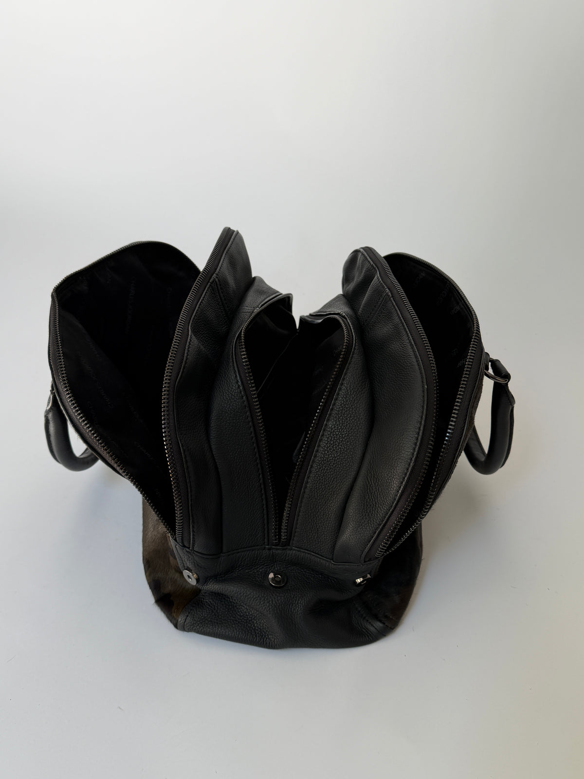Camo Print Pony Hair Bowler Bag
