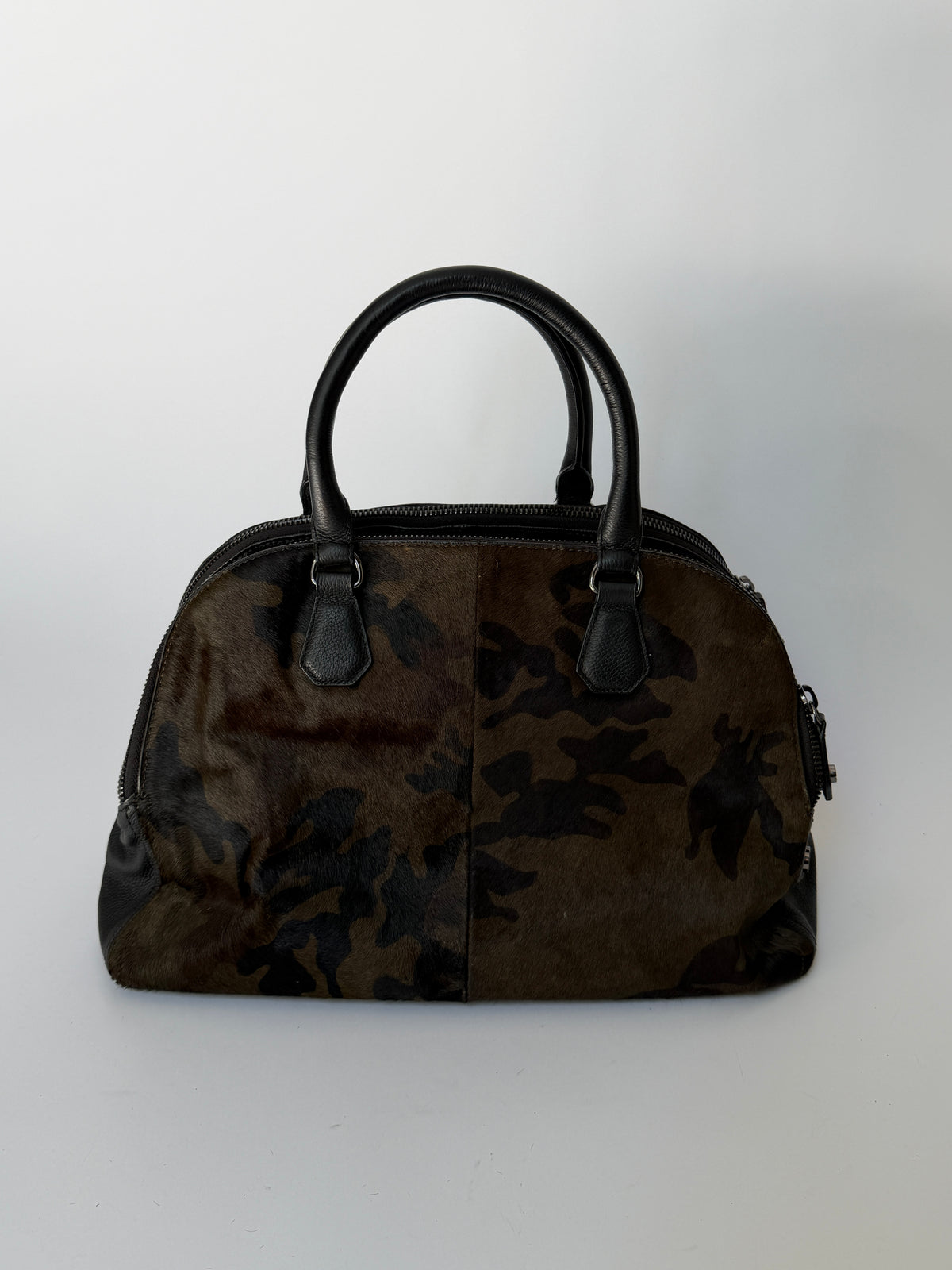 Camo Print Pony Hair Bowler Bag