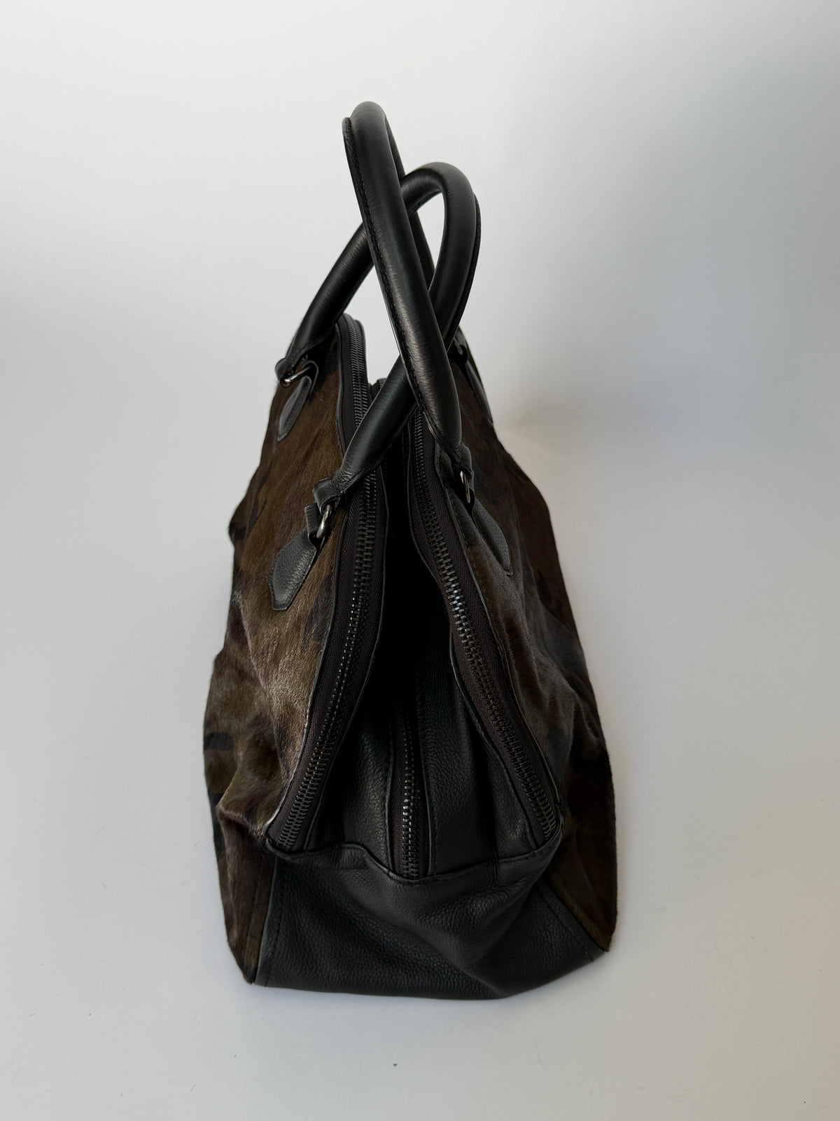 Camo Print Pony Hair Bowler Bag