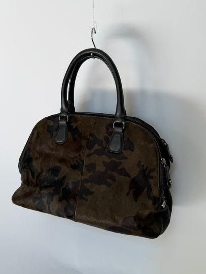 Camo Print Pony Hair Bowler Bag