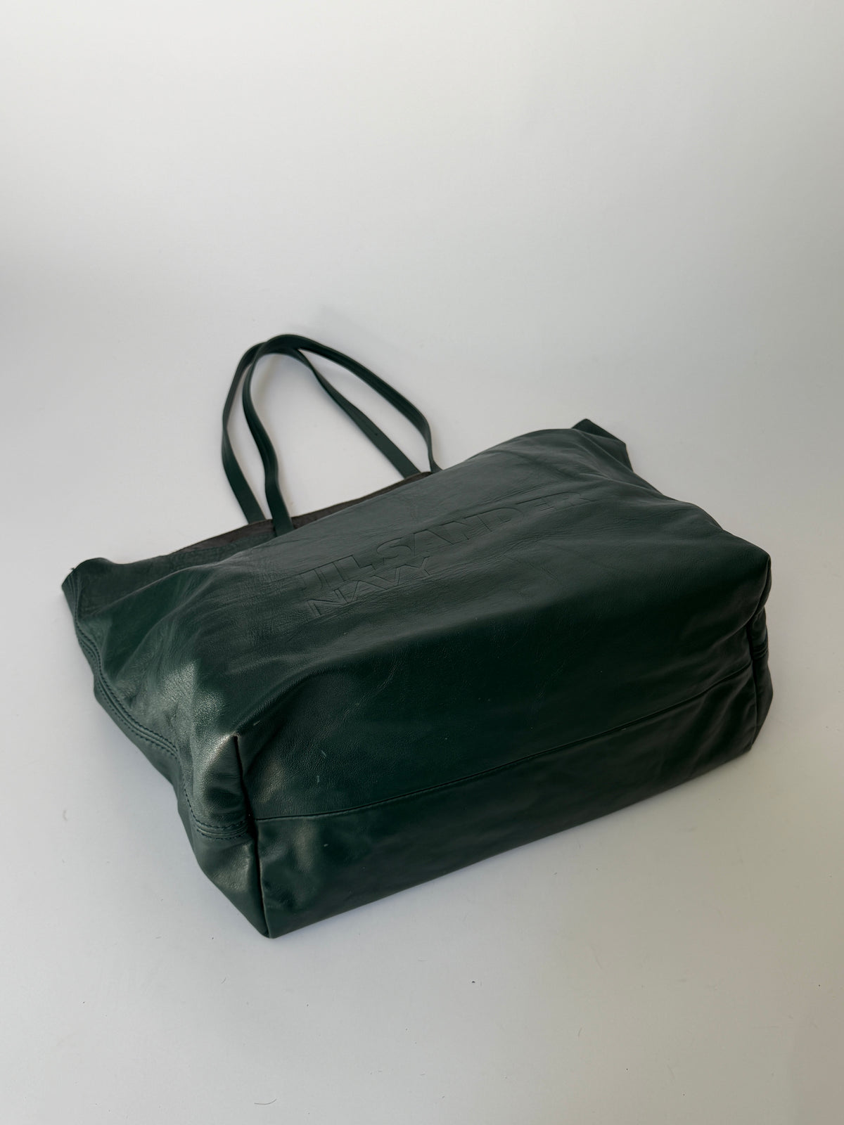 Jil Sander Navy Forest Green Butter Soft Leather Tote Bag