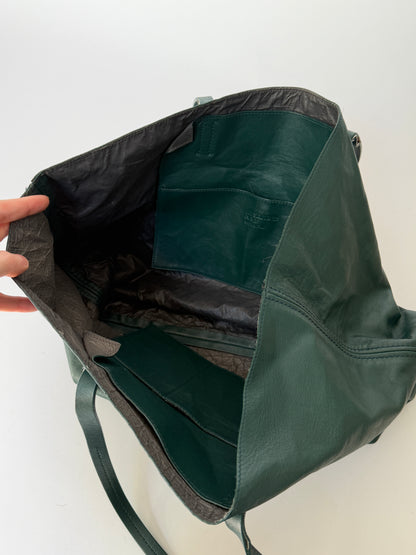 Jil Sander Navy Forest Green Butter Soft Leather Tote Bag