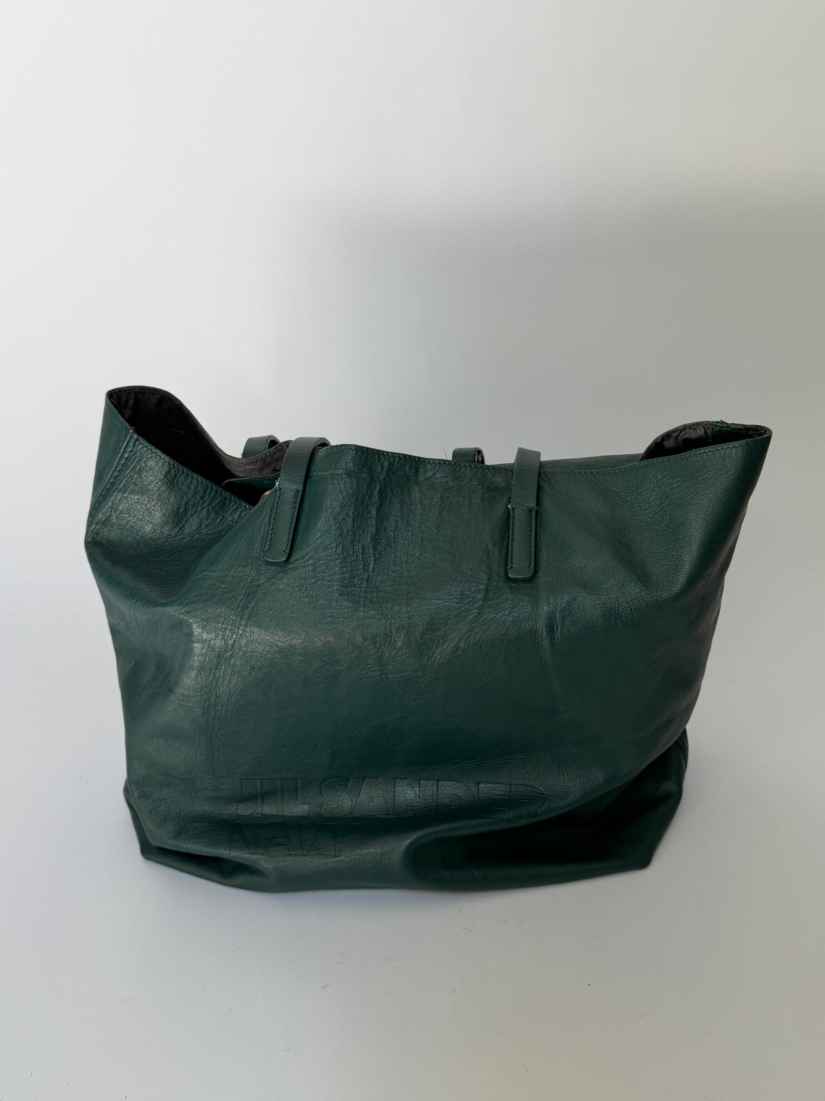 Jil Sander Navy Forest Green Butter Soft Leather Tote Bag