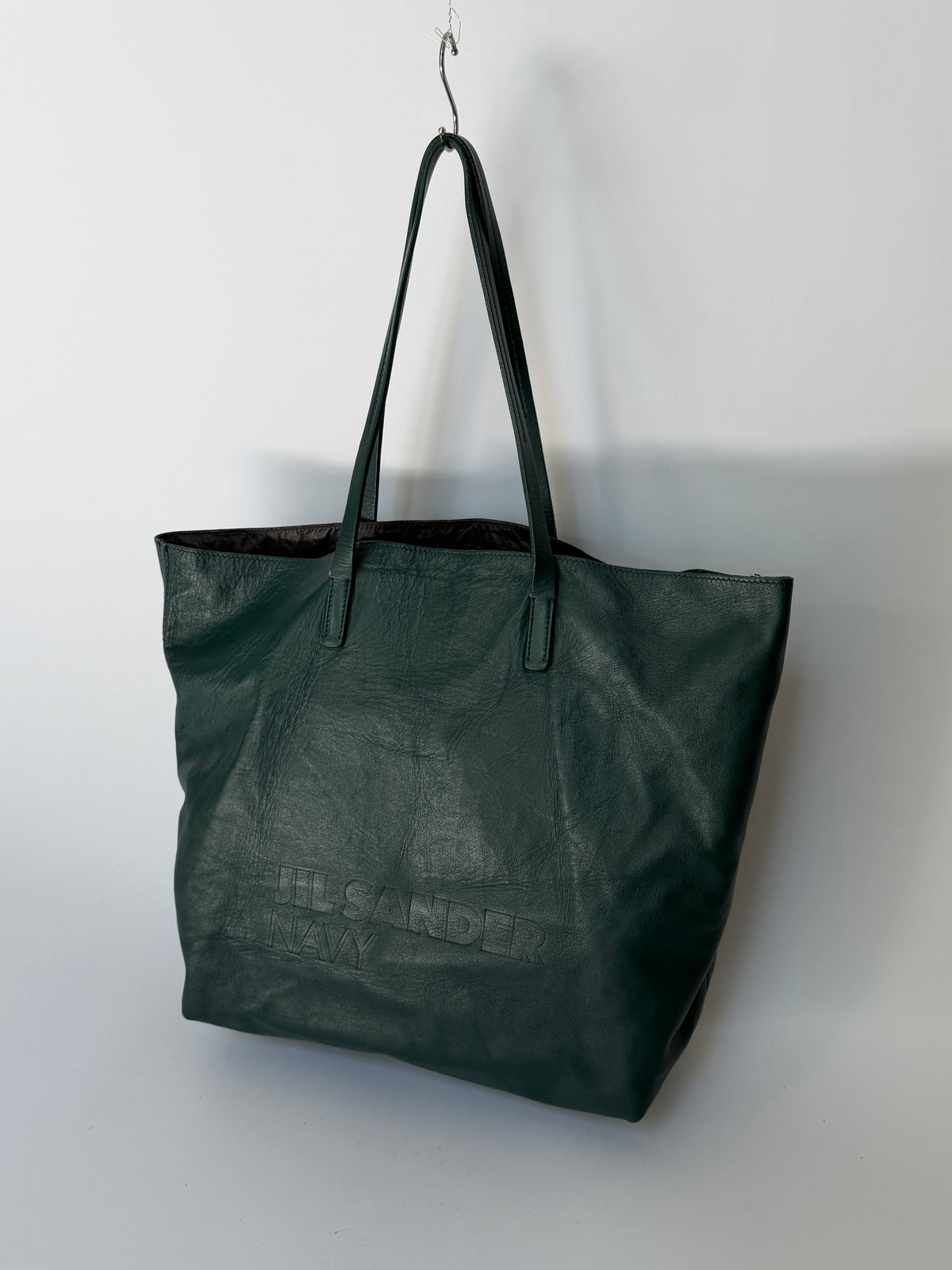 Jil Sander Navy Forest Green Butter Soft Leather Tote Bag