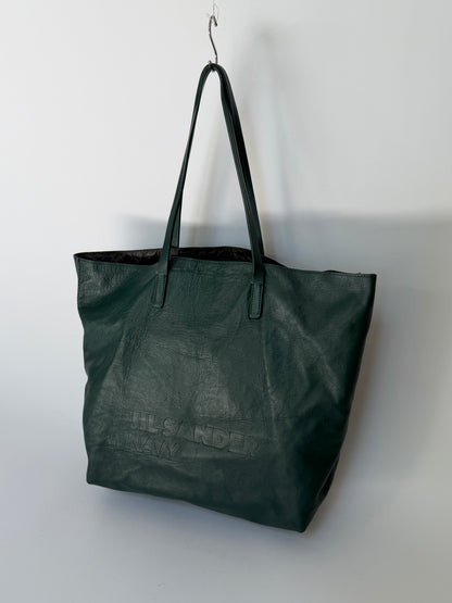 Jil Sander Navy Forest Green Butter Soft Leather Tote Bag