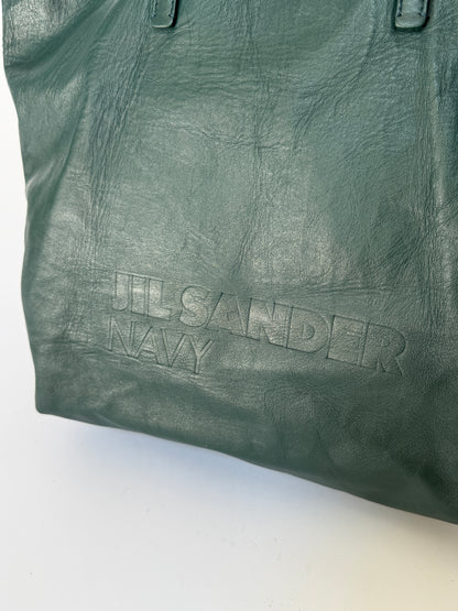 Jil Sander Navy Forest Green Butter Soft Leather Tote Bag