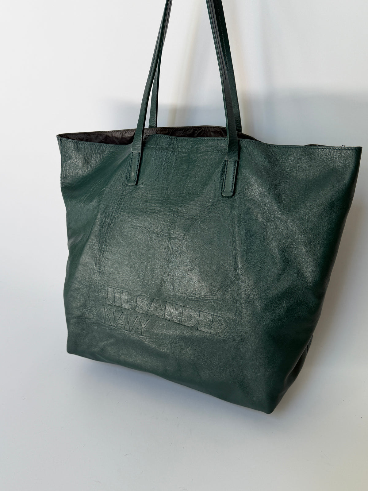 Jil Sander Navy Forest Green Butter Soft Leather Tote Bag
