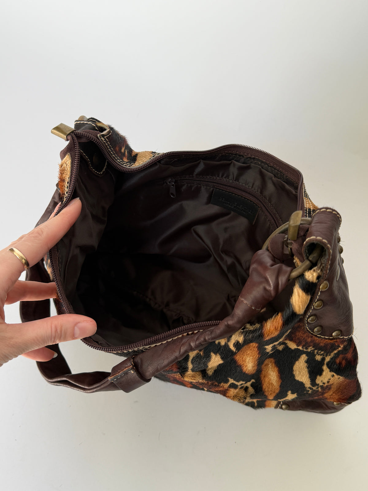 Pony Hair Leopard Print Shoulder Bag with Suede Tassel