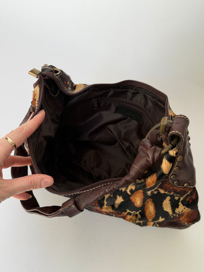Pony Hair Leopard Print Shoulder Bag with Suede Tassel