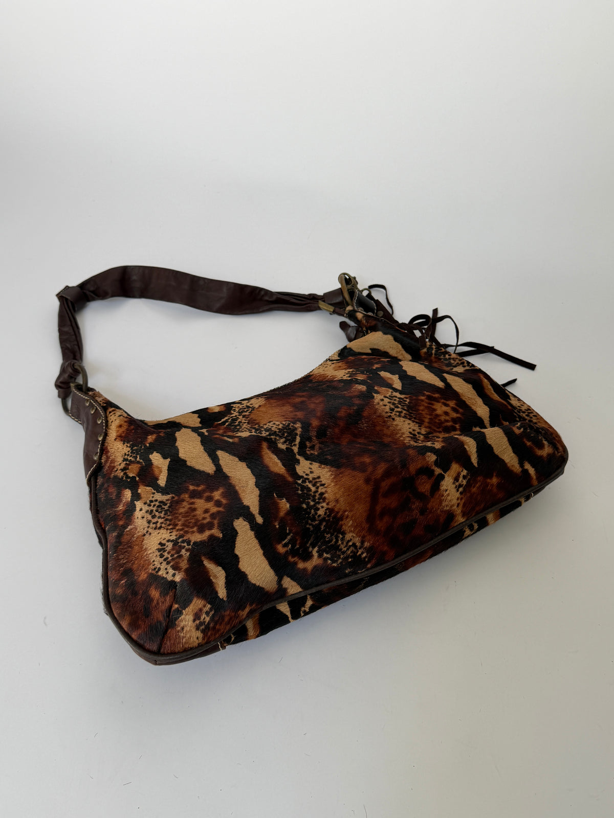 Pony Hair Leopard Print Shoulder Bag with Suede Tassel