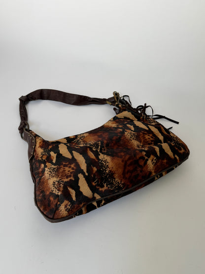 Pony Hair Leopard Print Shoulder Bag with Suede Tassel
