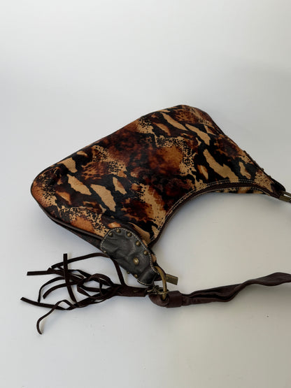 Pony Hair Leopard Print Shoulder Bag with Suede Tassel