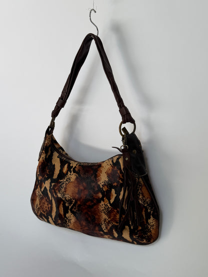 Pony Hair Leopard Print Shoulder Bag with Suede Tassel