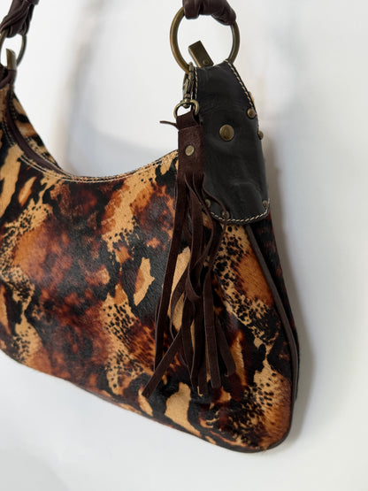 Pony Hair Leopard Print Shoulder Bag with Suede Tassel