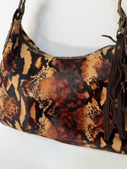 Pony Hair Leopard Print Shoulder Bag with Suede Tassel