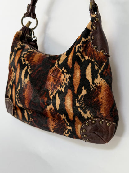 Pony Hair Leopard Print Shoulder Bag with Suede Tassel